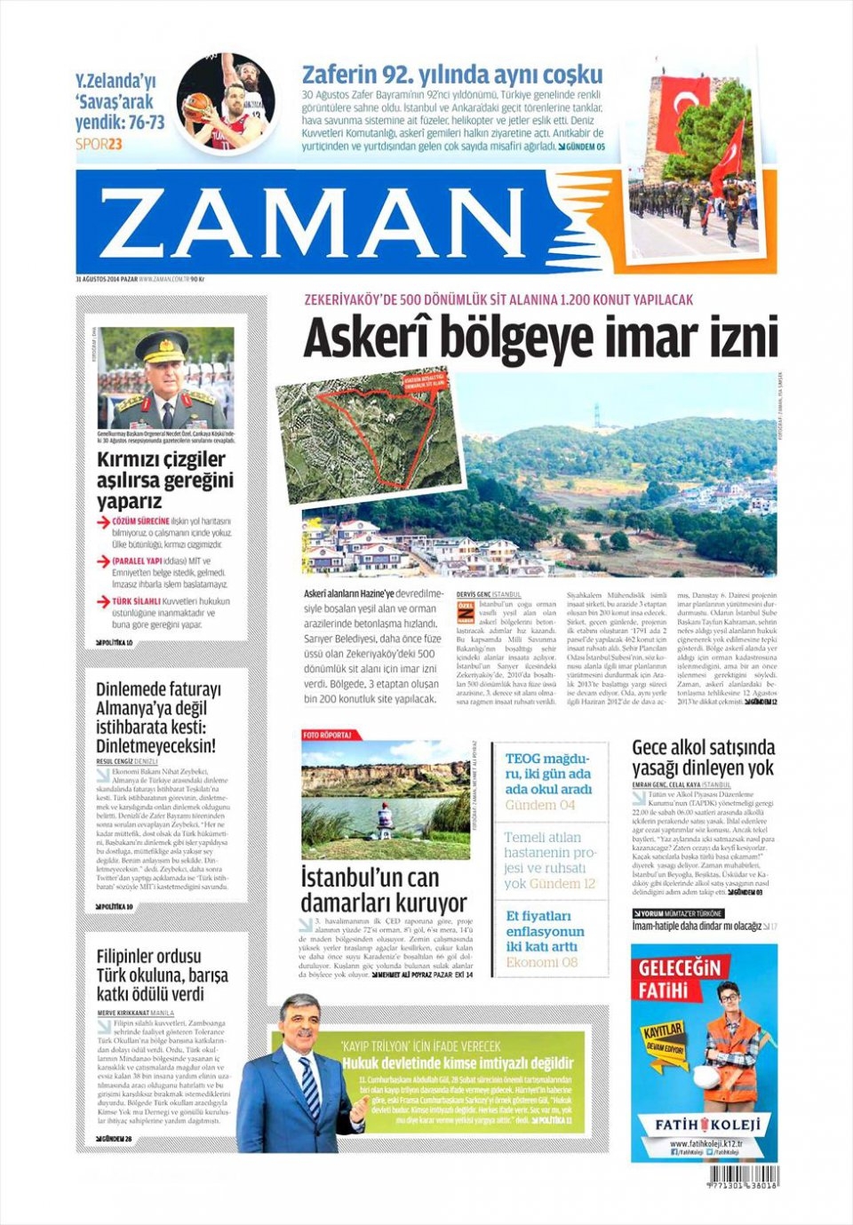 31 Ağustos 2014 gazete manşetleri 25