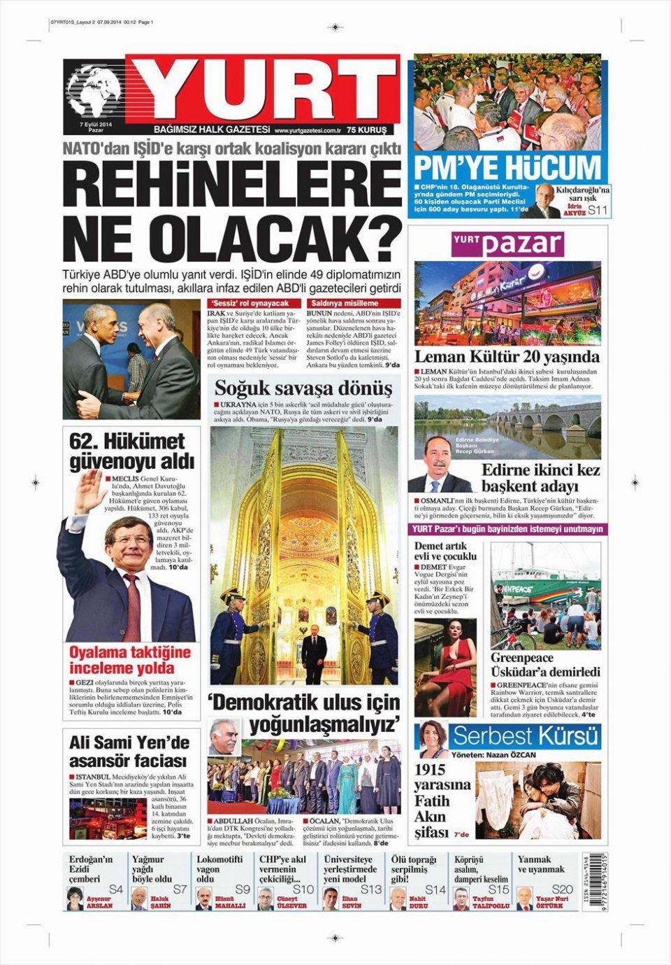 7 Eylül 2014 gazete manşetleri 24