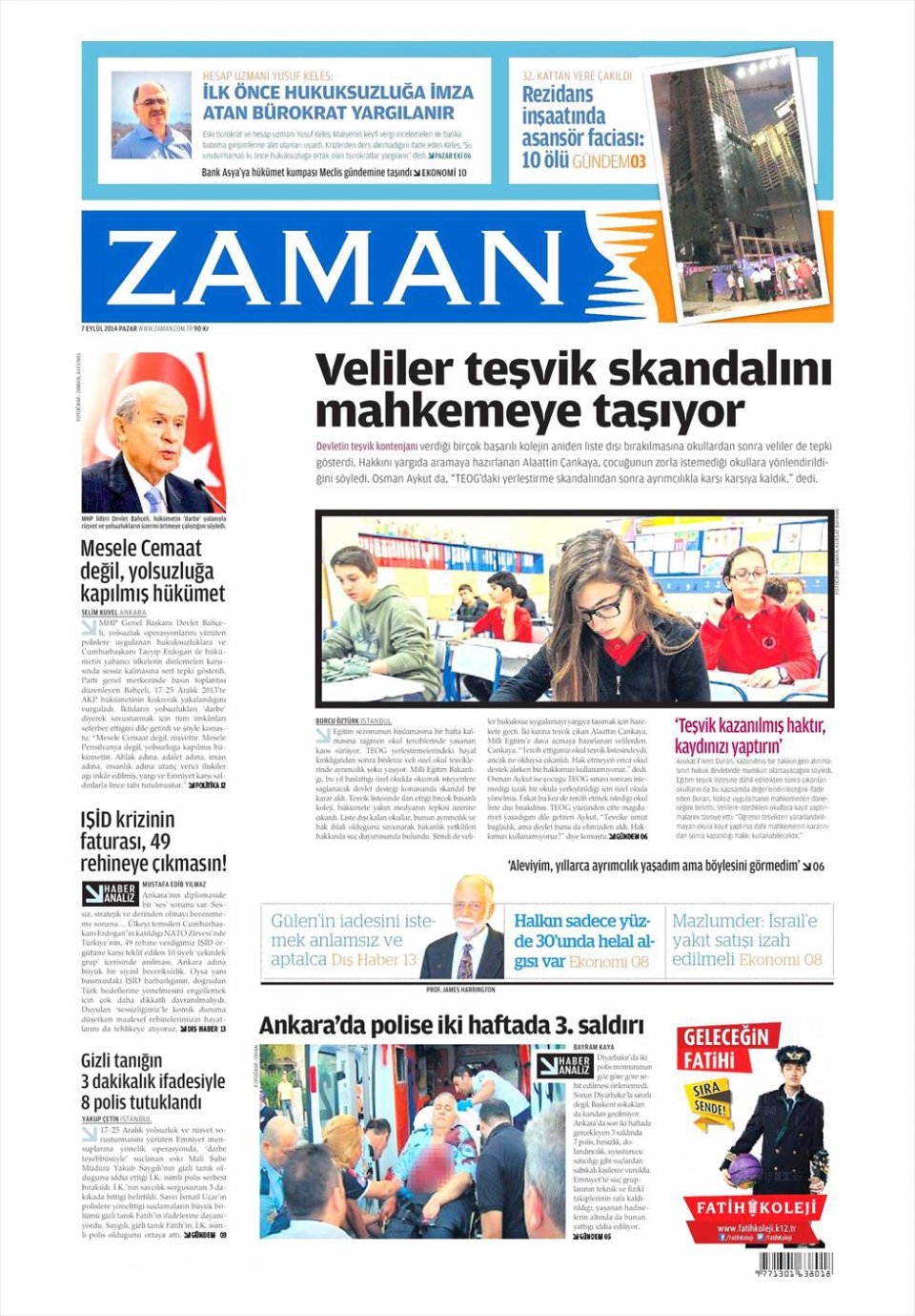 7 Eylül 2014 gazete manşetleri 25