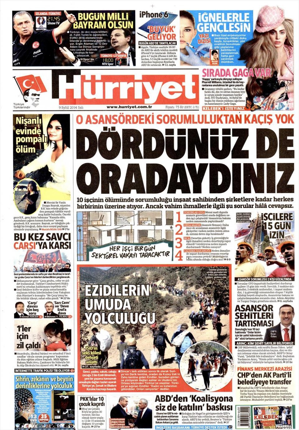9 Eylül 2014 gazete manşetleri 1