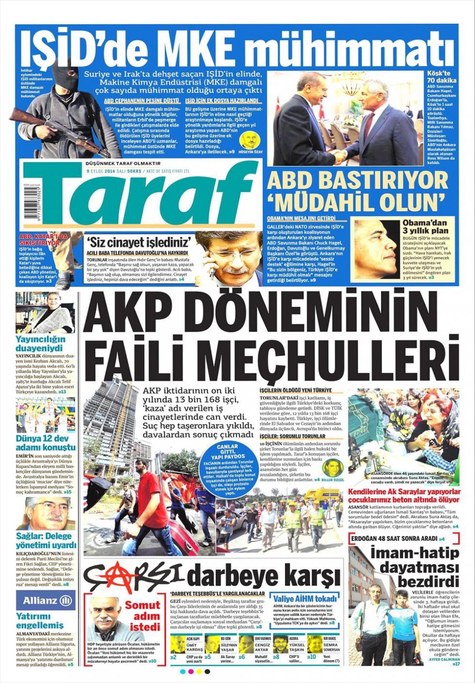 9 Eylül 2014 gazete manşetleri 21