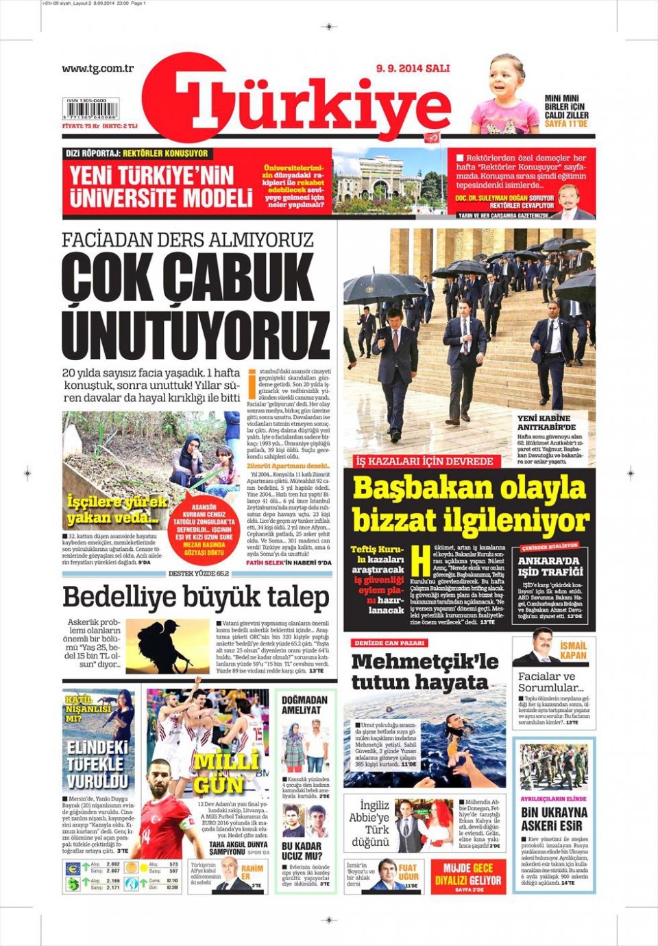 9 Eylül 2014 gazete manşetleri 7