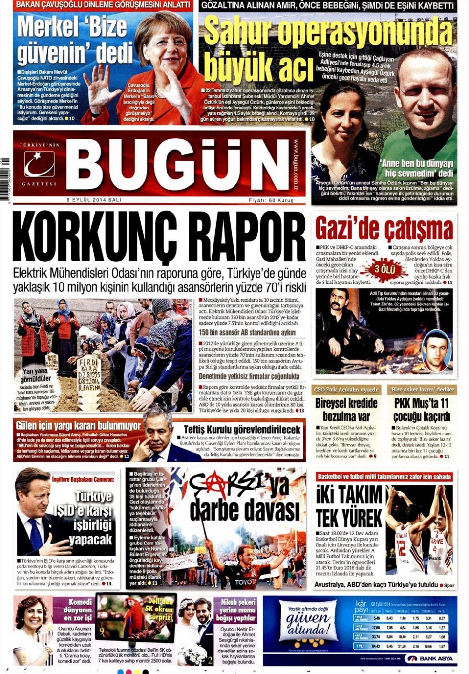 9 Eylül 2014 gazete manşetleri 9
