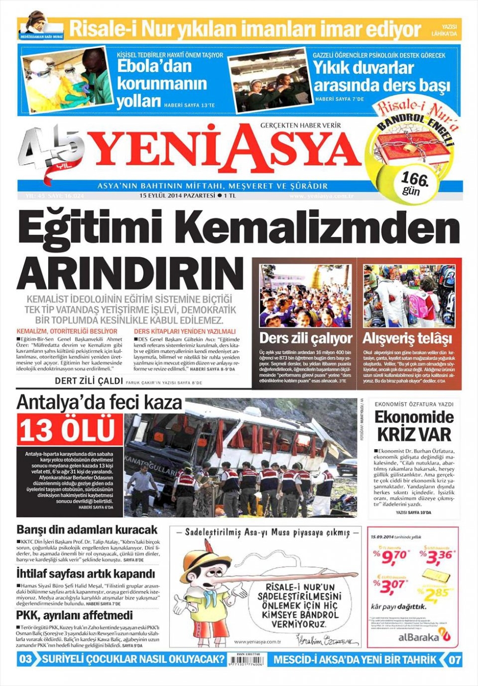 15 Eylül 2014 gazete manşetleri 21