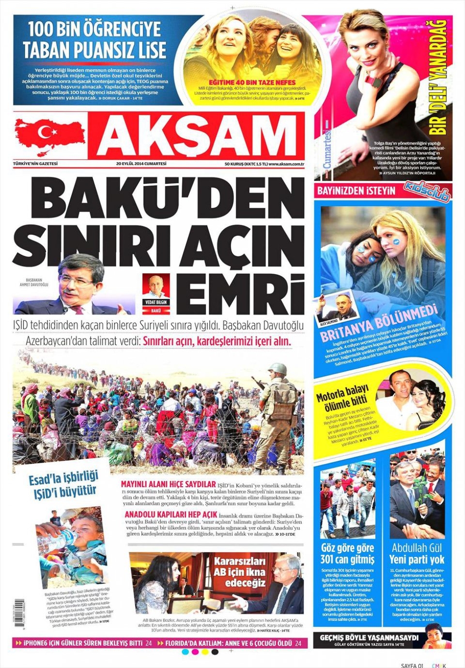 20 Eylül 2014 gazete manşetleri 1