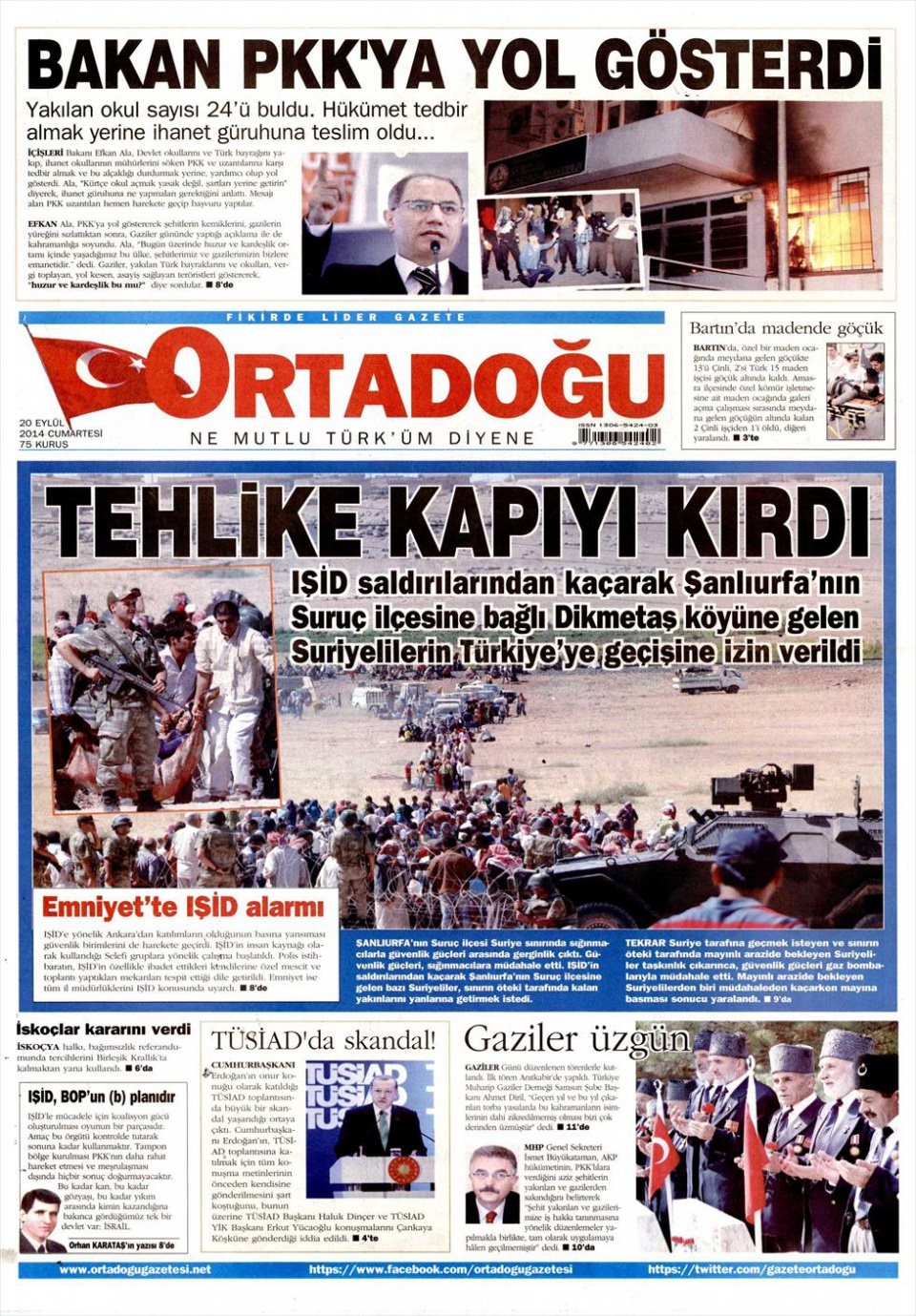 20 Eylül 2014 gazete manşetleri 12