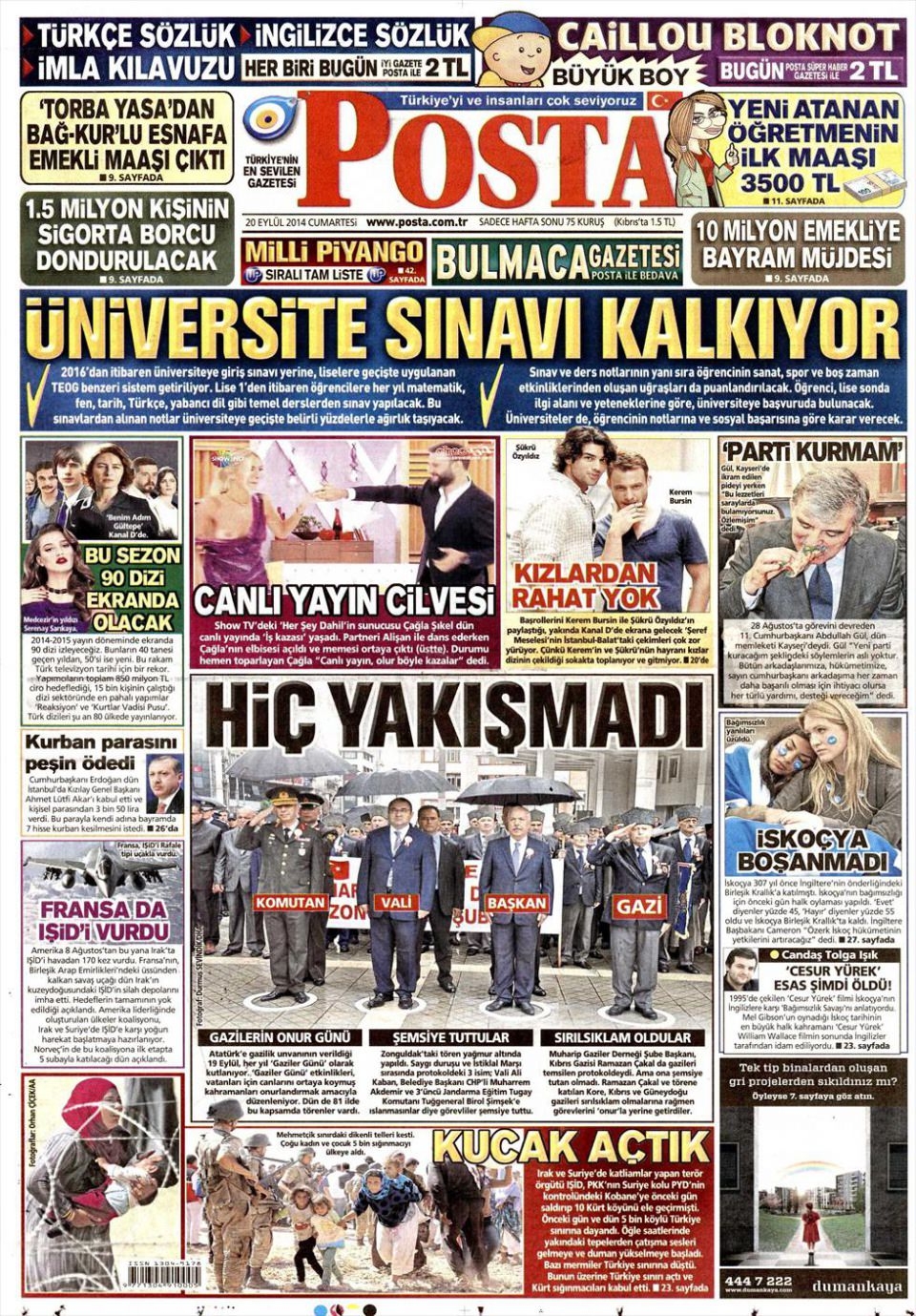20 Eylül 2014 gazete manşetleri 13