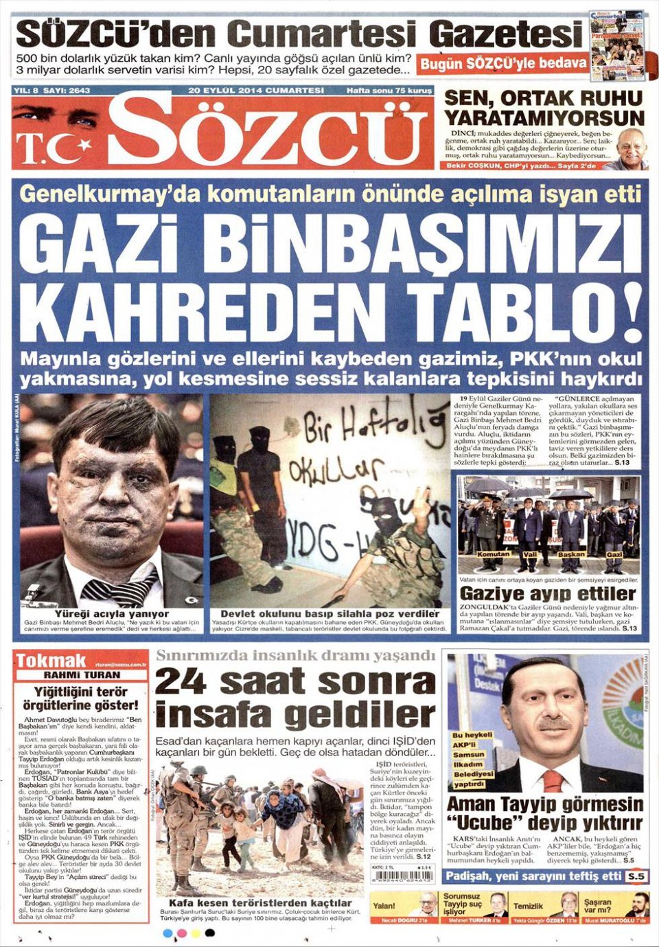 20 Eylül 2014 gazete manşetleri 15