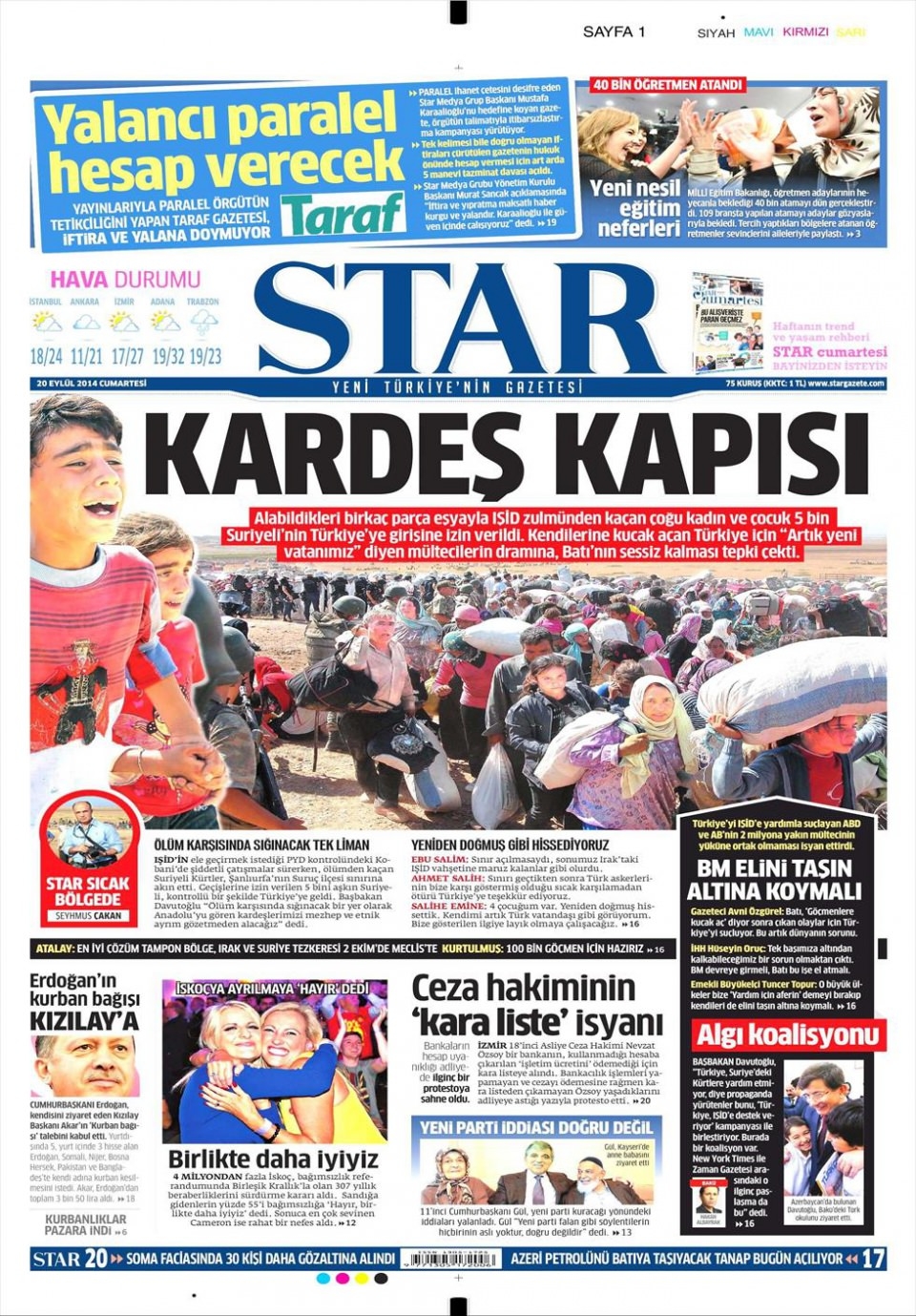 20 Eylül 2014 gazete manşetleri 16