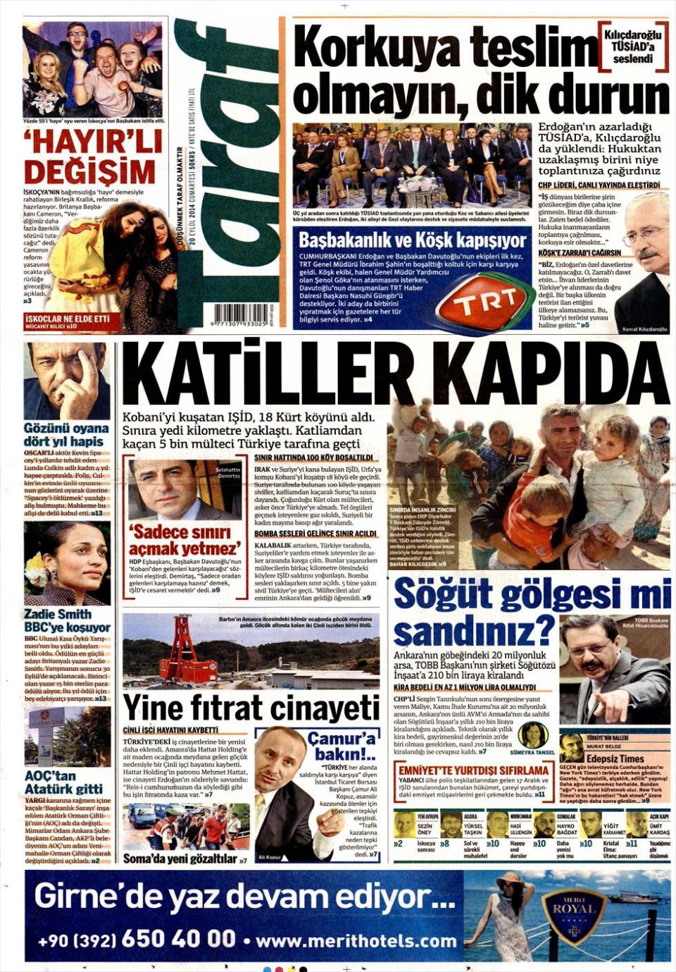 20 Eylül 2014 gazete manşetleri 18