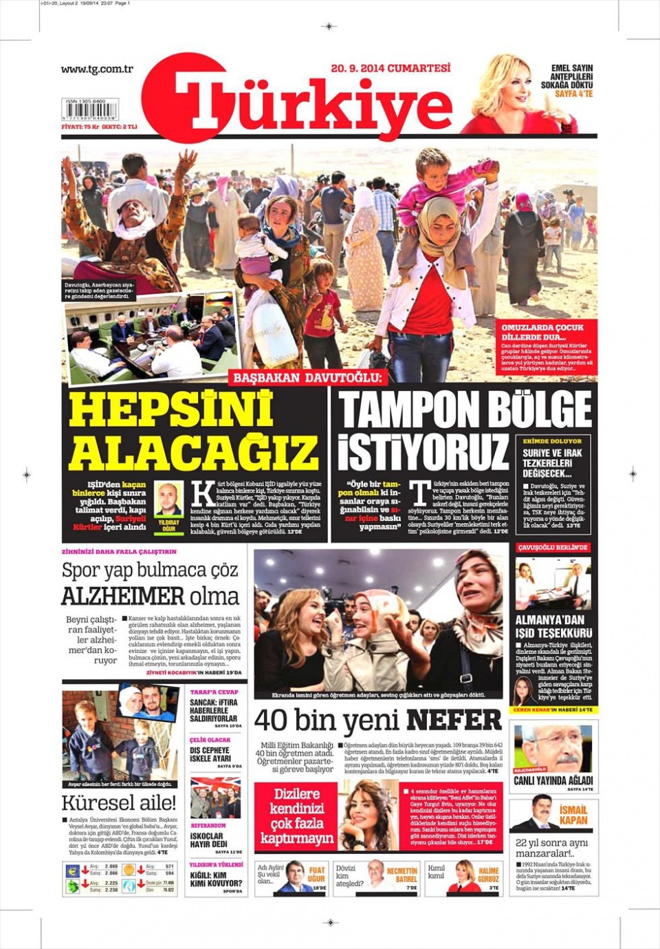 20 Eylül 2014 gazete manşetleri 19