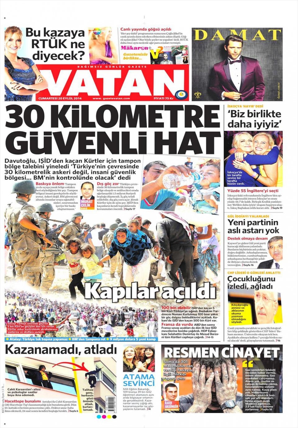 20 Eylül 2014 gazete manşetleri 20