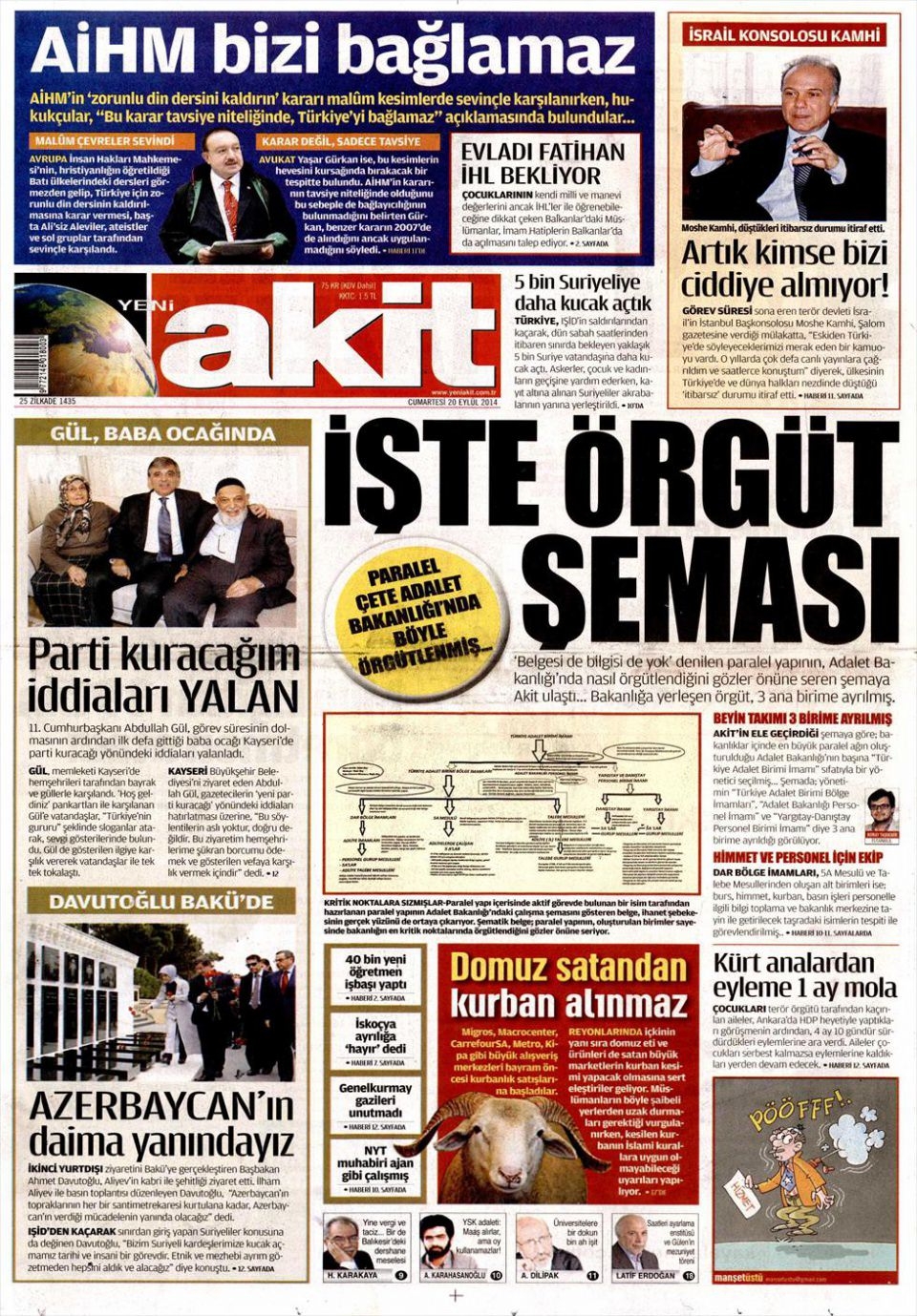 20 Eylül 2014 gazete manşetleri 22