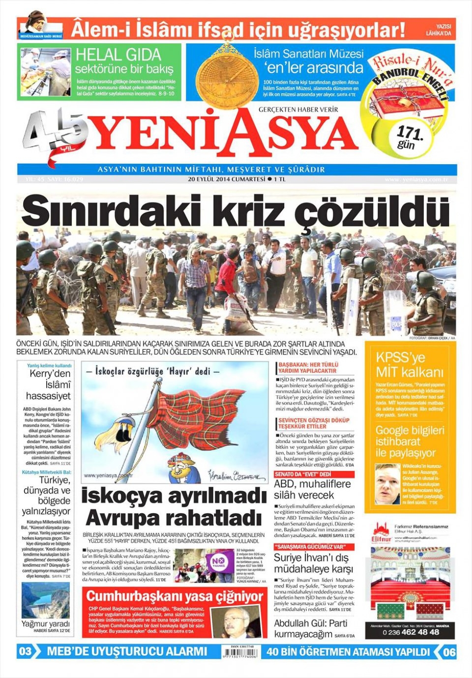 20 Eylül 2014 gazete manşetleri 23