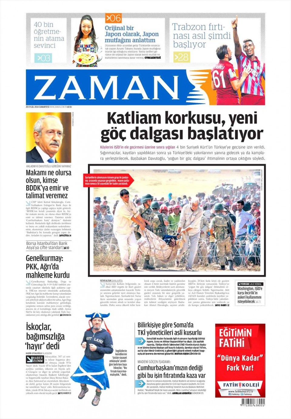 20 Eylül 2014 gazete manşetleri 25