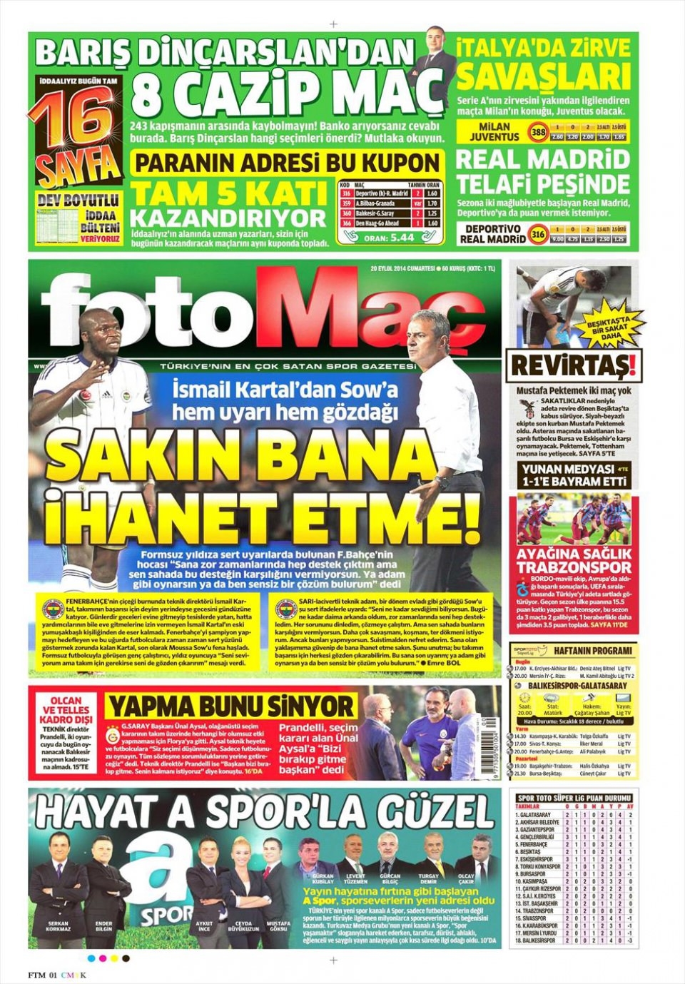 20 Eylül 2014 gazete manşetleri 6