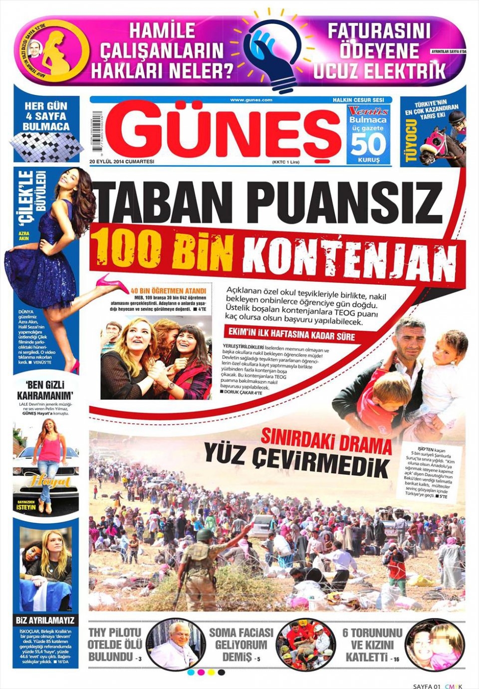 20 Eylül 2014 gazete manşetleri 7