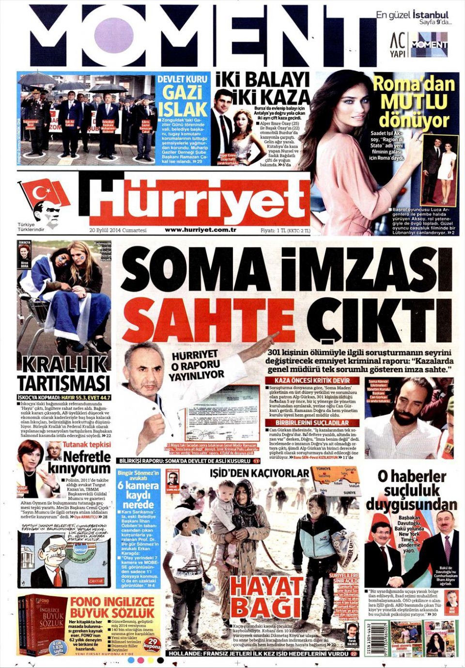 20 Eylül 2014 gazete manşetleri 9