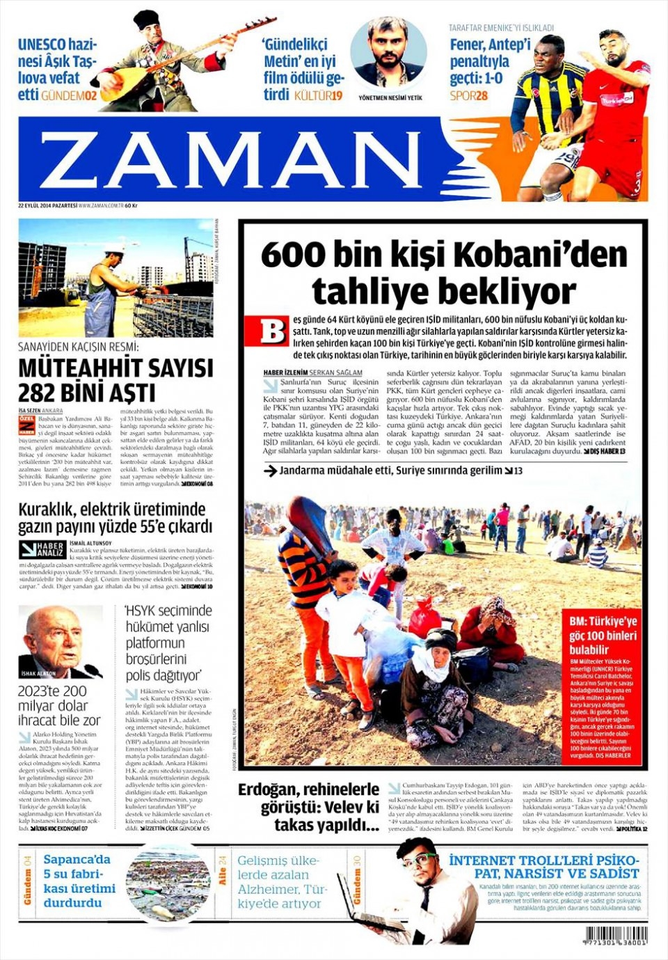 22 Eylül 2014 gazete manşetleri 25