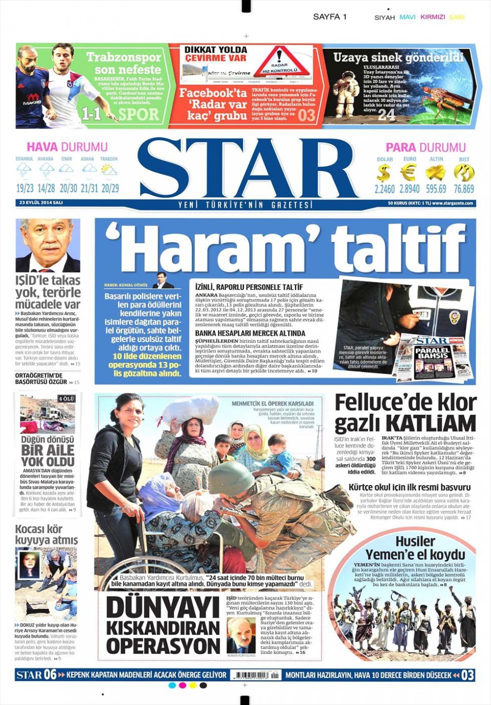 23 Eylül 2014 gazete manşetleri 16