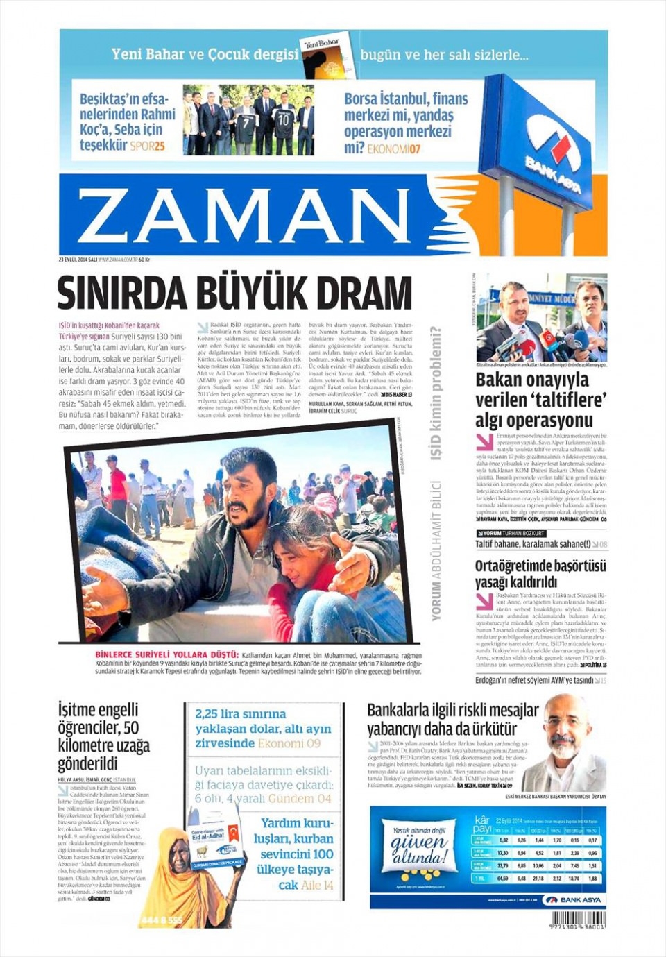 23 Eylül 2014 gazete manşetleri 23