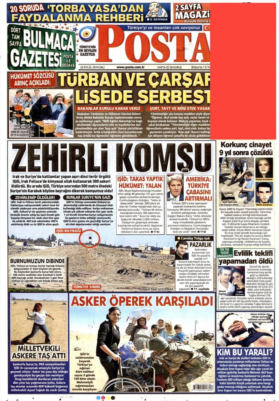 23 Eylül 2014 gazete manşetleri 26