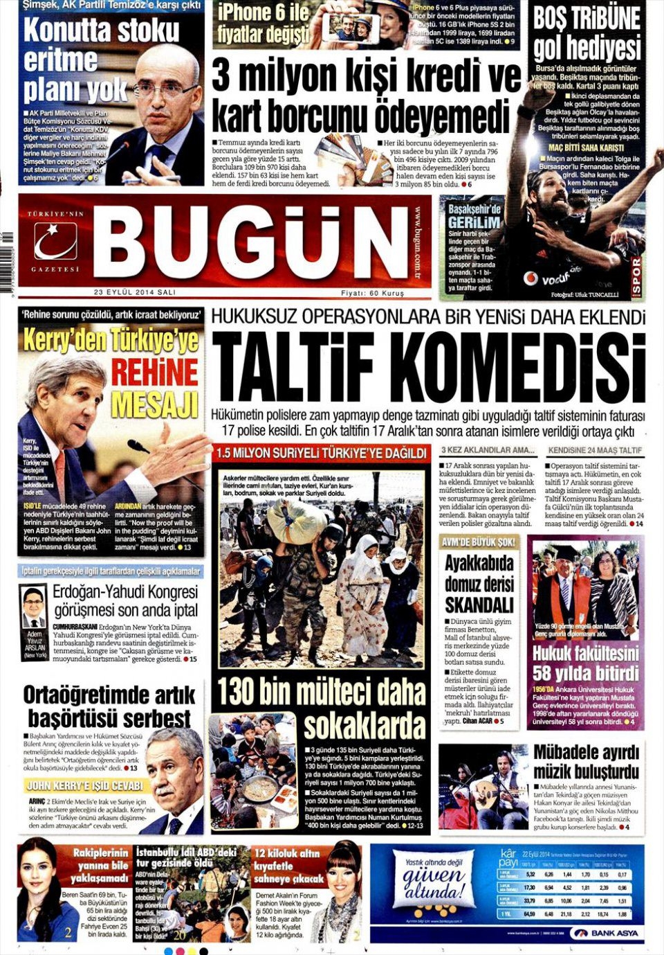 23 Eylül 2014 gazete manşetleri 3