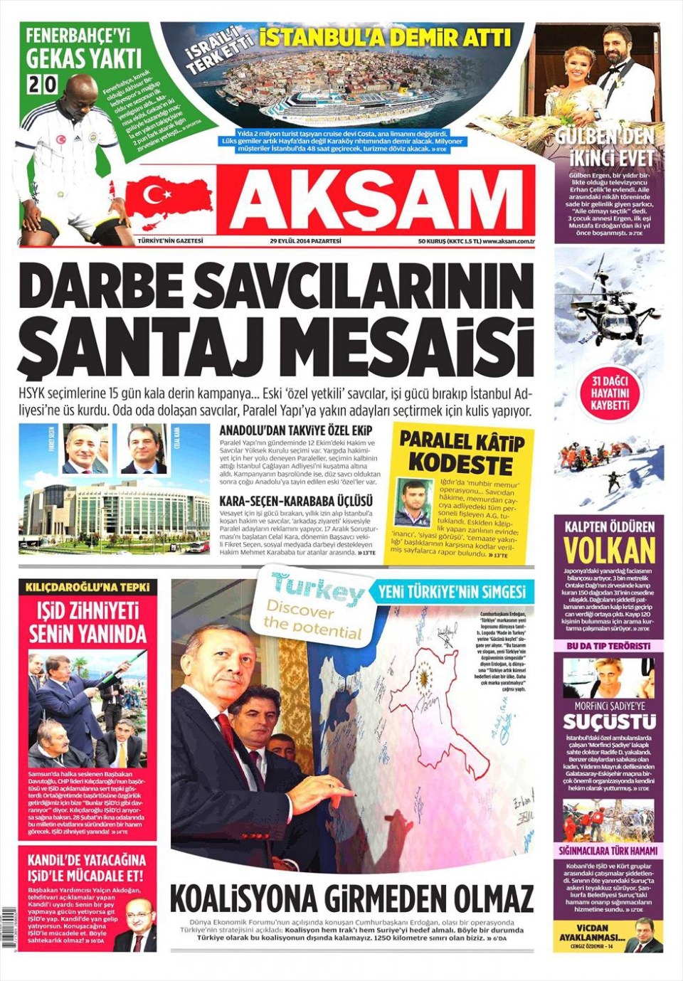 29 Eylül 2014 gazete manşetleri 1