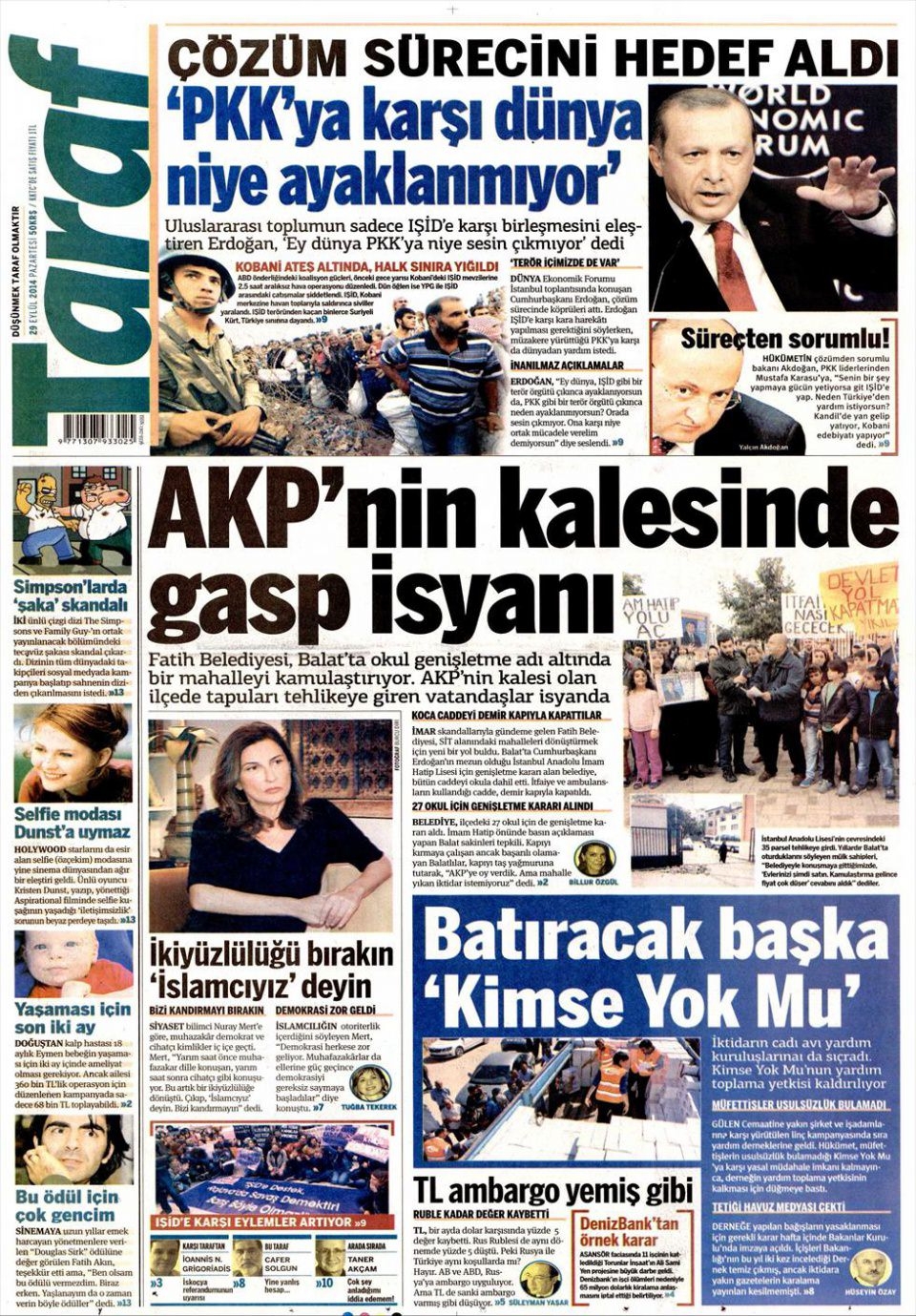 29 Eylül 2014 gazete manşetleri 20