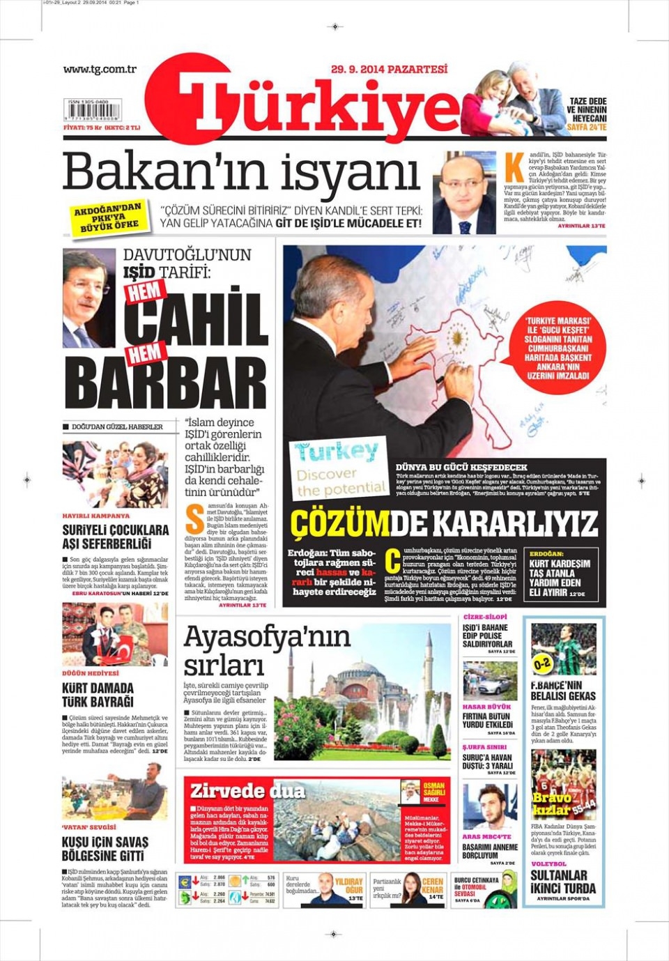 29 Eylül 2014 gazete manşetleri 21