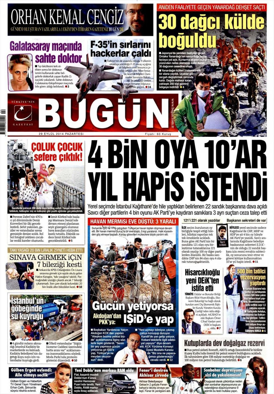 29 Eylül 2014 gazete manşetleri 4
