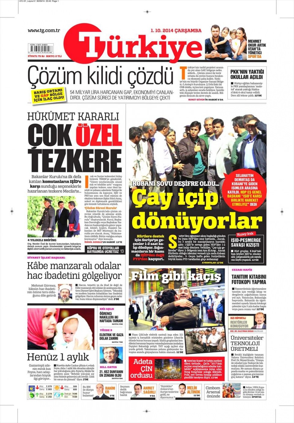 1 Ekim 2014 gazete manşetleri 20