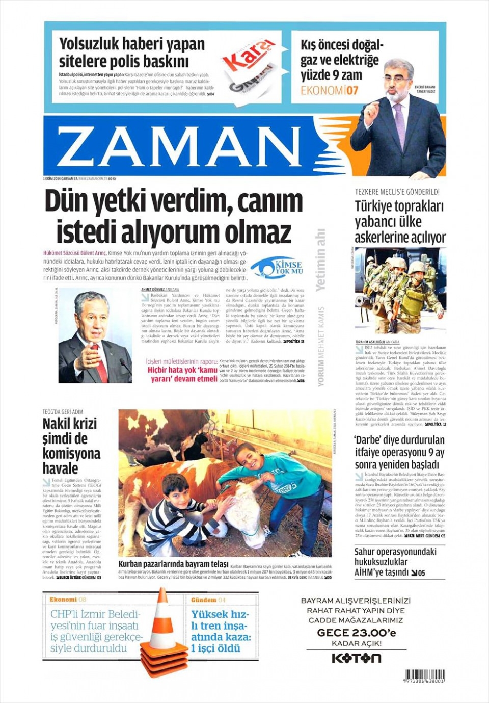 1 Ekim 2014 gazete manşetleri 25