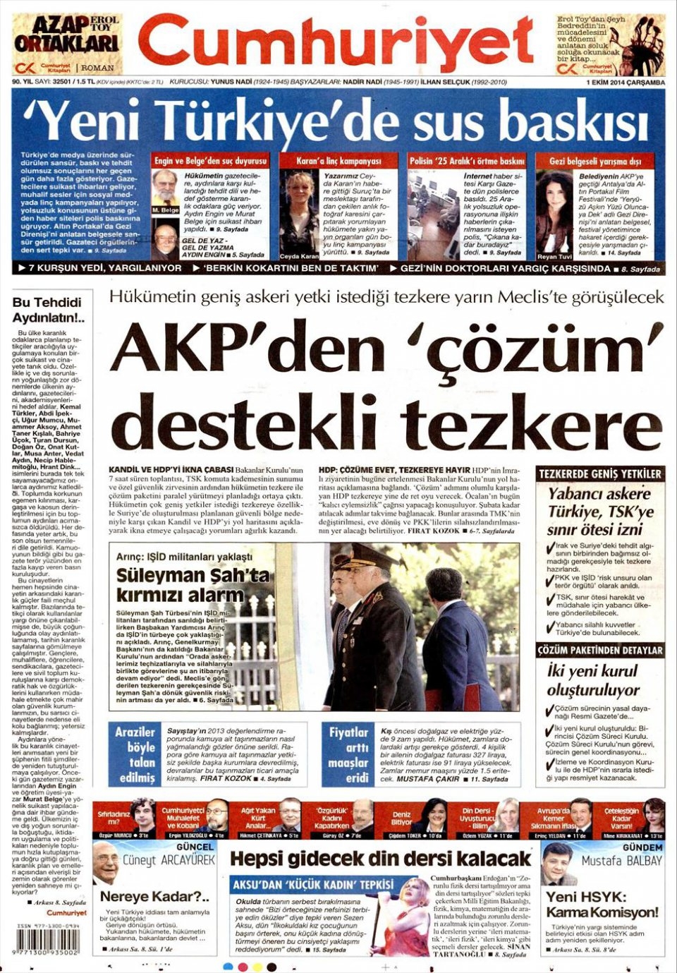 1 Ekim 2014 gazete manşetleri 4