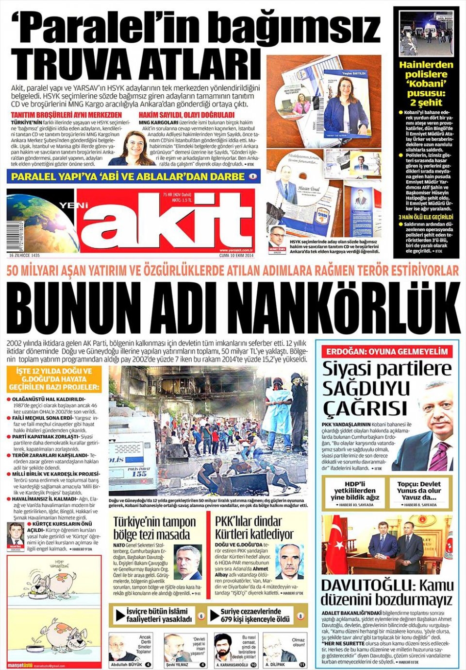 10 Ekim Gazete Manşetleri 1