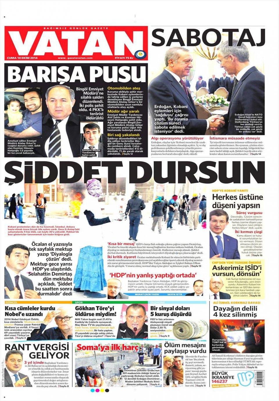 10 Ekim Gazete Manşetleri 10