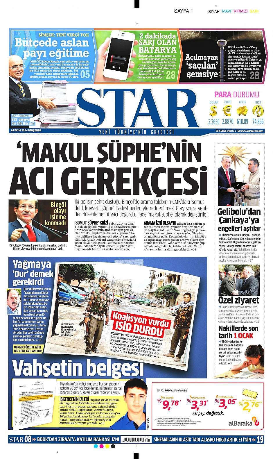 16 Ekim 2014 gazete manşetleri 10