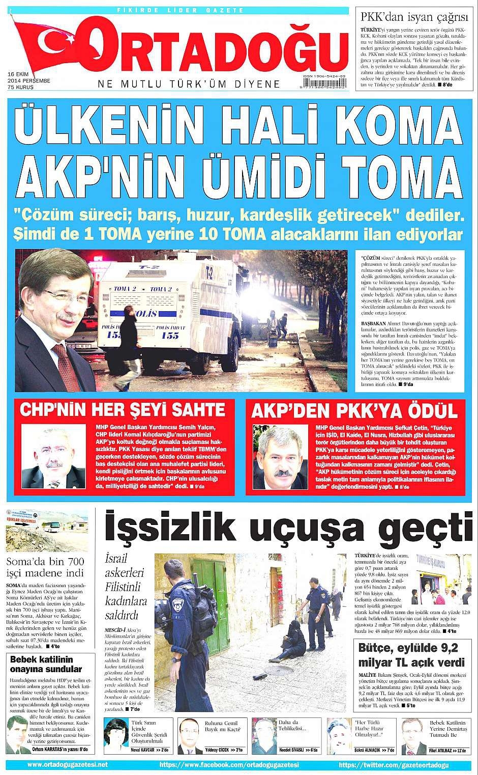 16 Ekim 2014 gazete manşetleri 13