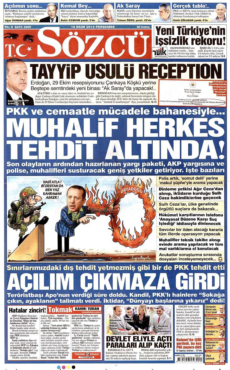 16 Ekim 2014 gazete manşetleri 16