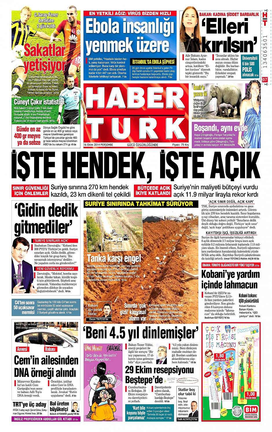 16 Ekim 2014 gazete manşetleri 3