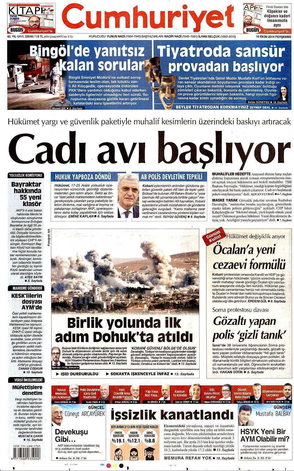 16 Ekim 2014 gazete manşetleri 7