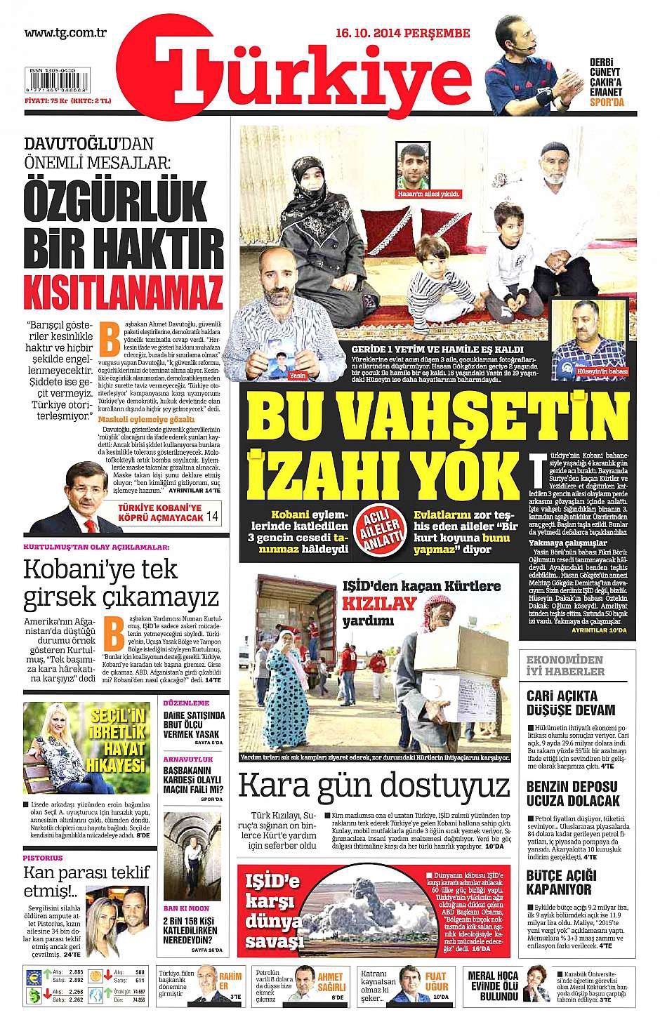 16 Ekim 2014 gazete manşetleri 8