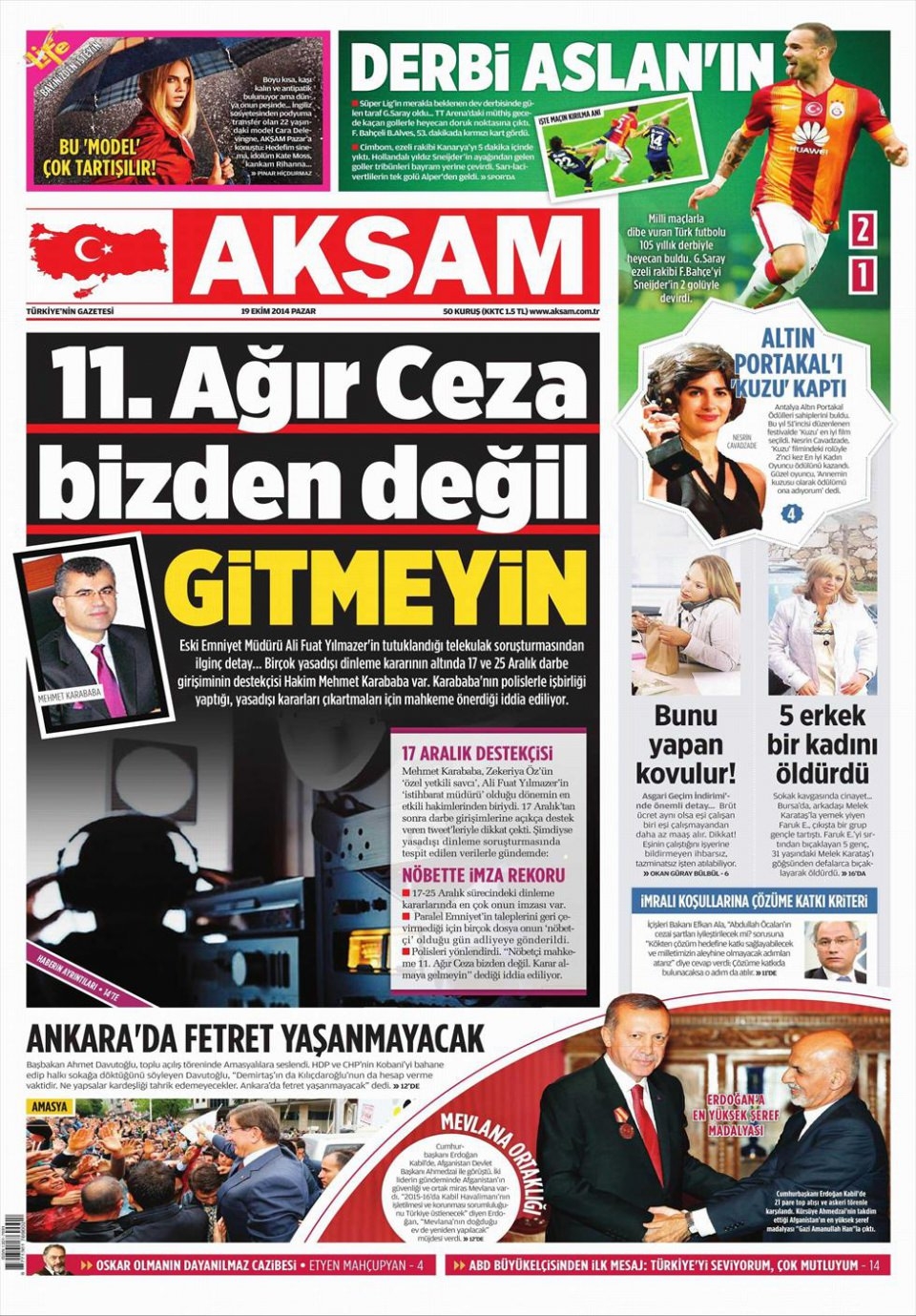19 Ekim 2014 gazete manşetleri 1