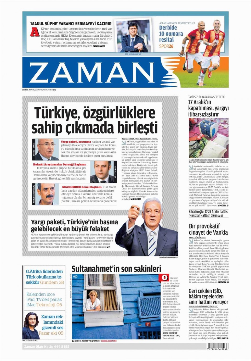 19 Ekim 2014 gazete manşetleri 19