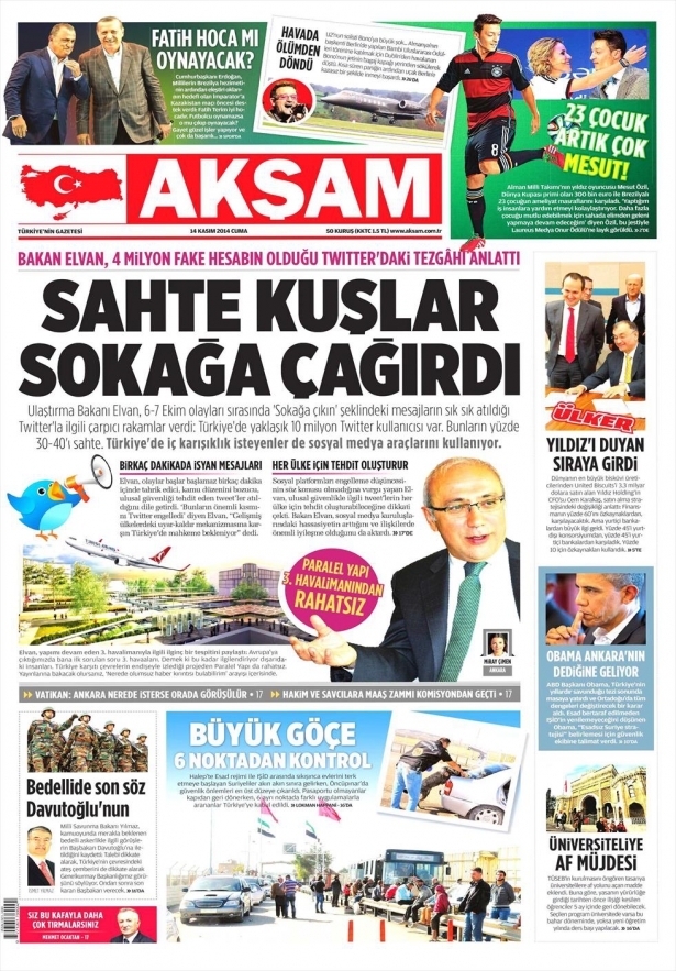 14 Kasım 2014 gazete manşetleri 1