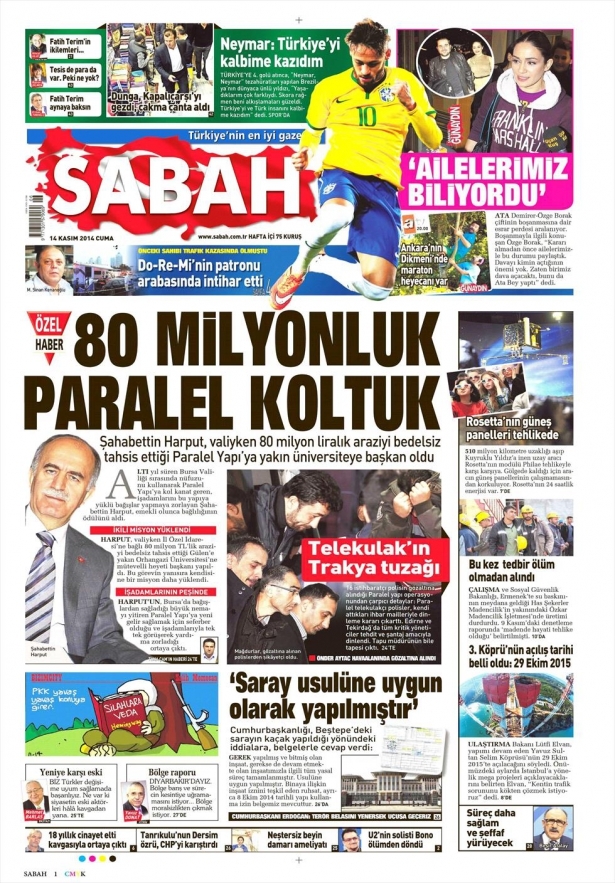 14 Kasım 2014 gazete manşetleri 14