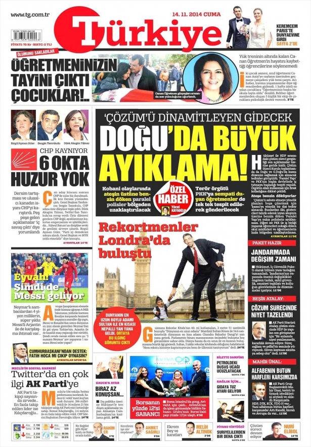 14 Kasım 2014 gazete manşetleri 19
