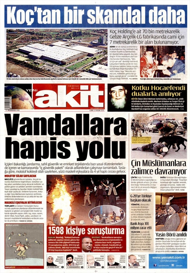 14 Kasım 2014 gazete manşetleri 21