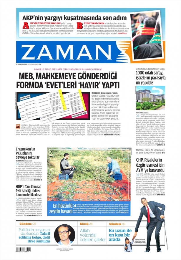 14 Kasım 2014 gazete manşetleri 25