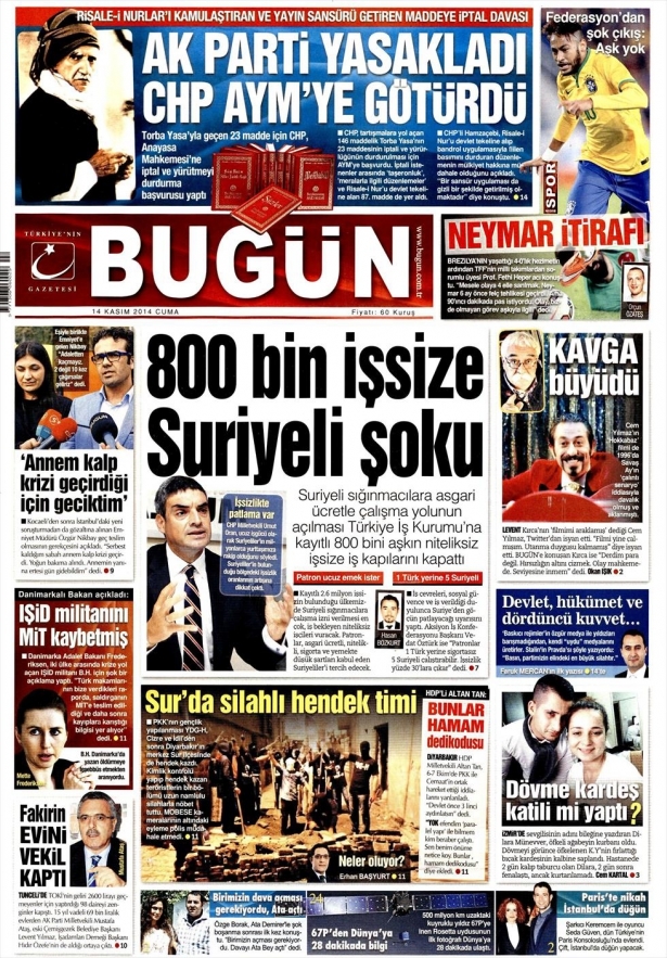 14 Kasım 2014 gazete manşetleri 3